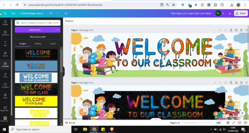 Desain Header Google Classroom yang Menarik dengan Efek Teks Drip Berwarna di Canva
