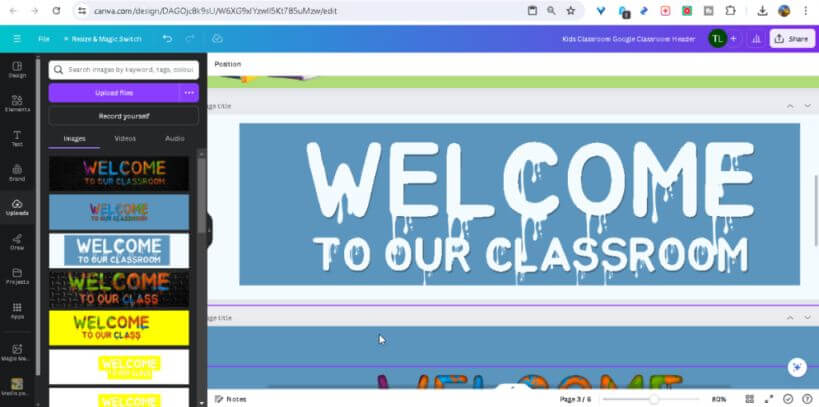 Desain Header Google Classroom yang Menarik dengan Efek Teks Drip Berwarna di Canva